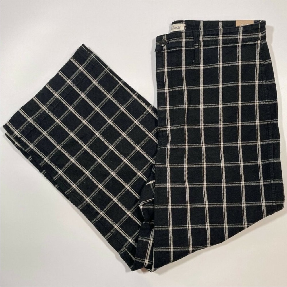 New Madewell Womens Slim Emmett Wide Leg Pants Full Length Windowpane Black W 33